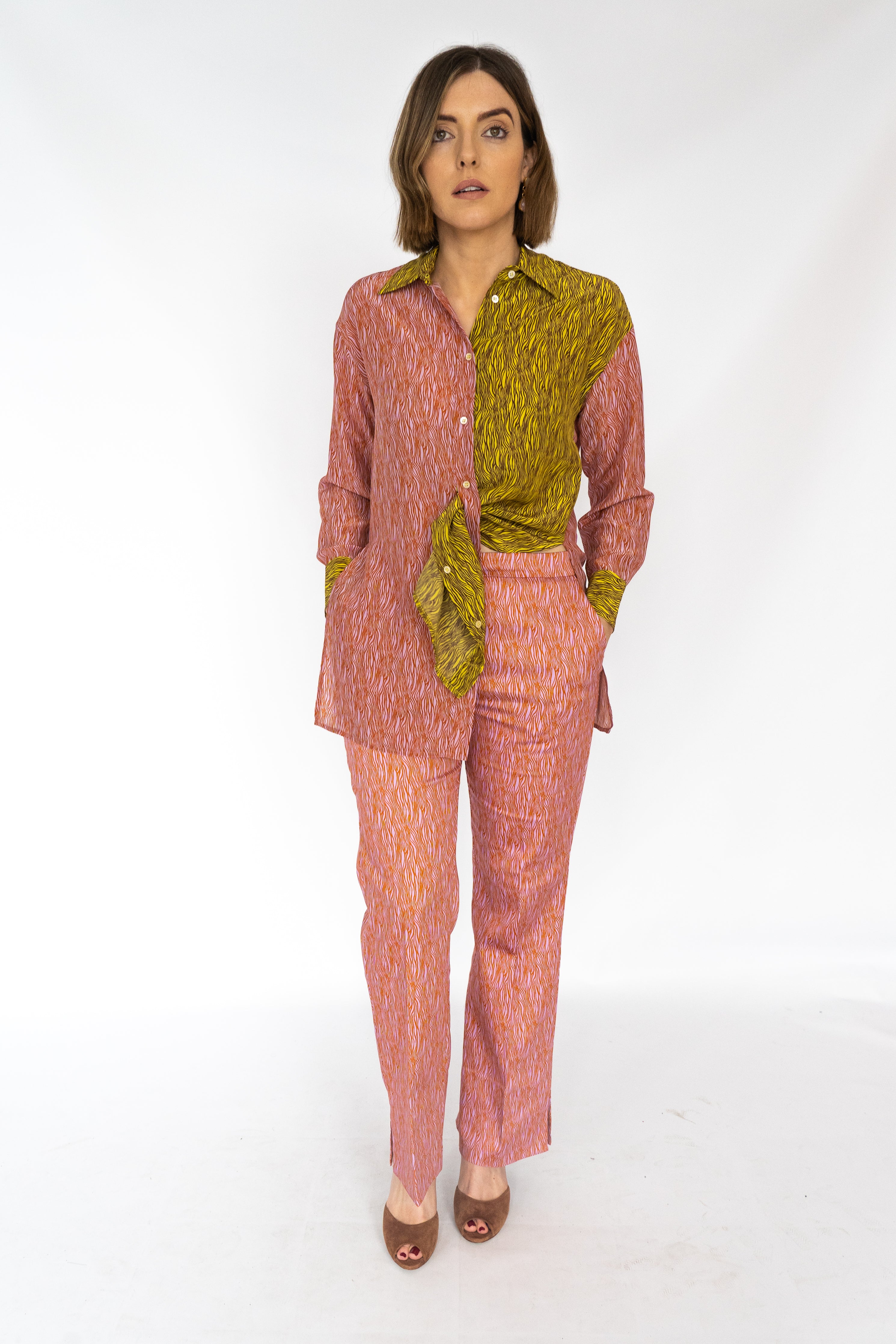 BEATRICE B PATCHWORK TROUSERS WITH SCRATCH PRINT