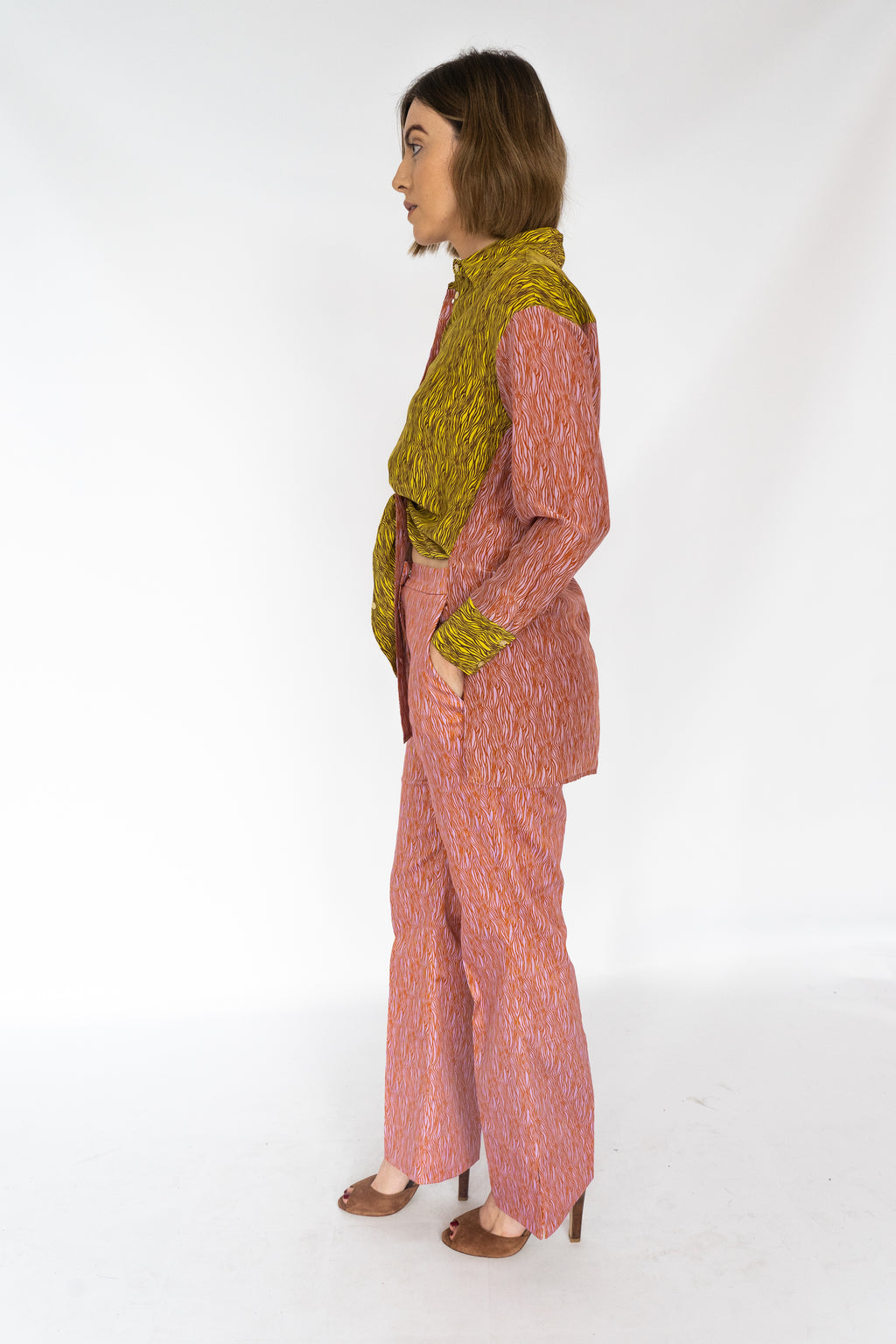 BEATRICE B PATCHWORK TROUSERS WITH SCRATCH PRINT