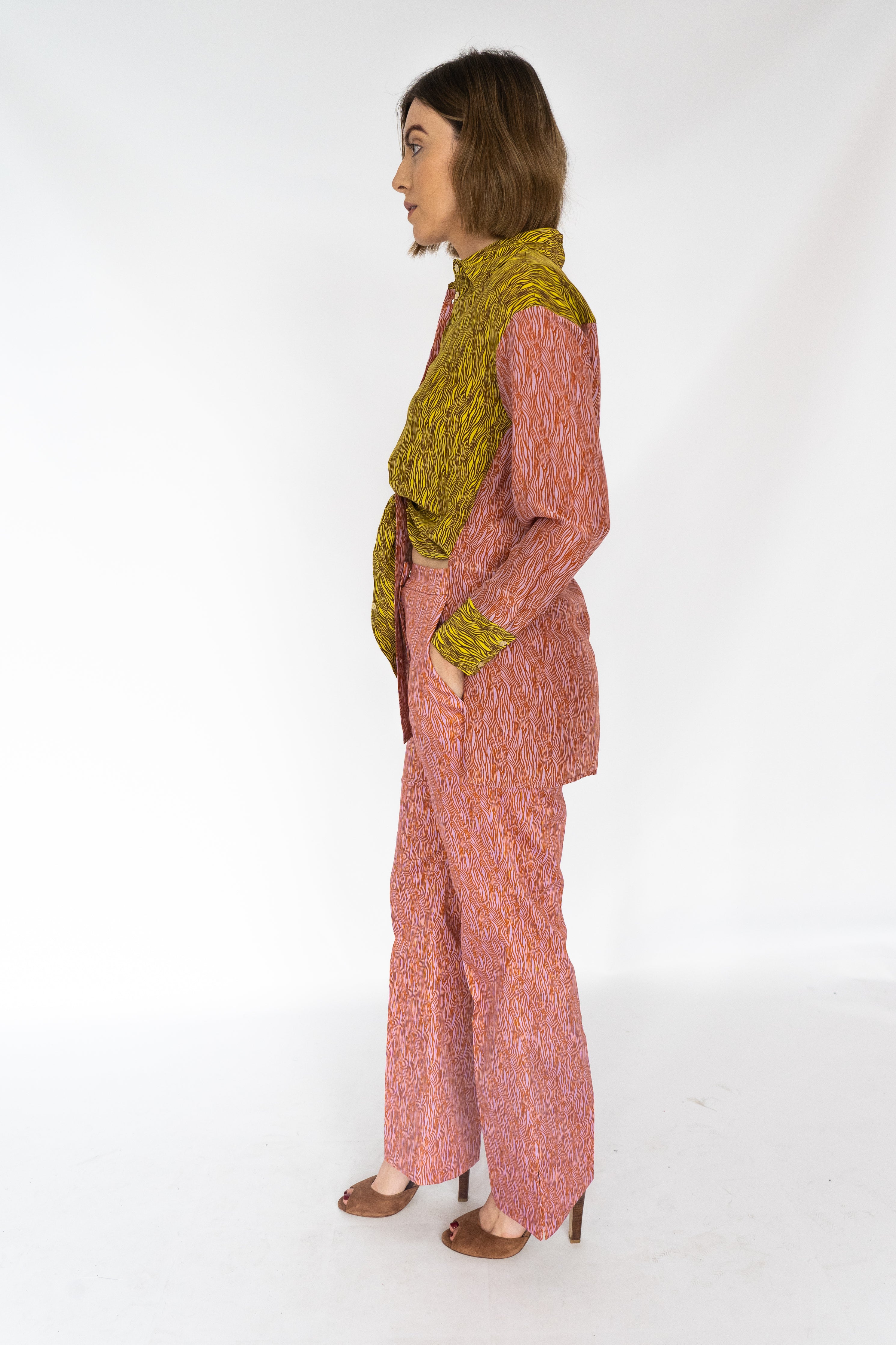 BEATRICE B PATCHWORK TROUSERS WITH SCRATCH PRINT