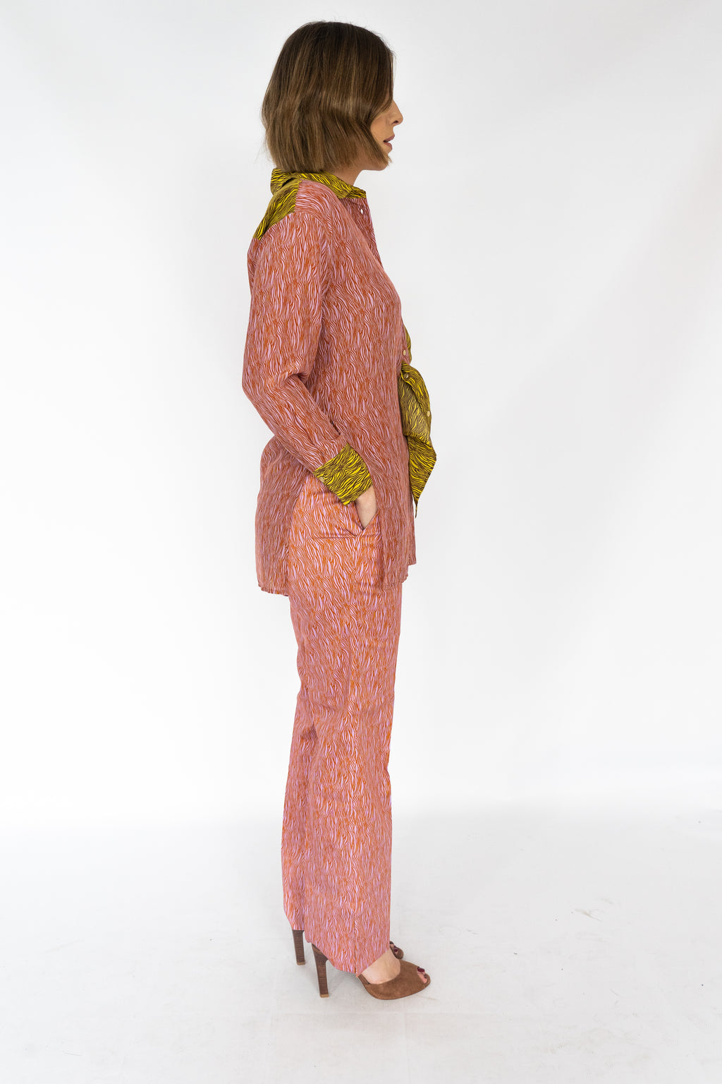 BEATRICE B PATCHWORK TROUSERS WITH SCRATCH PRINT