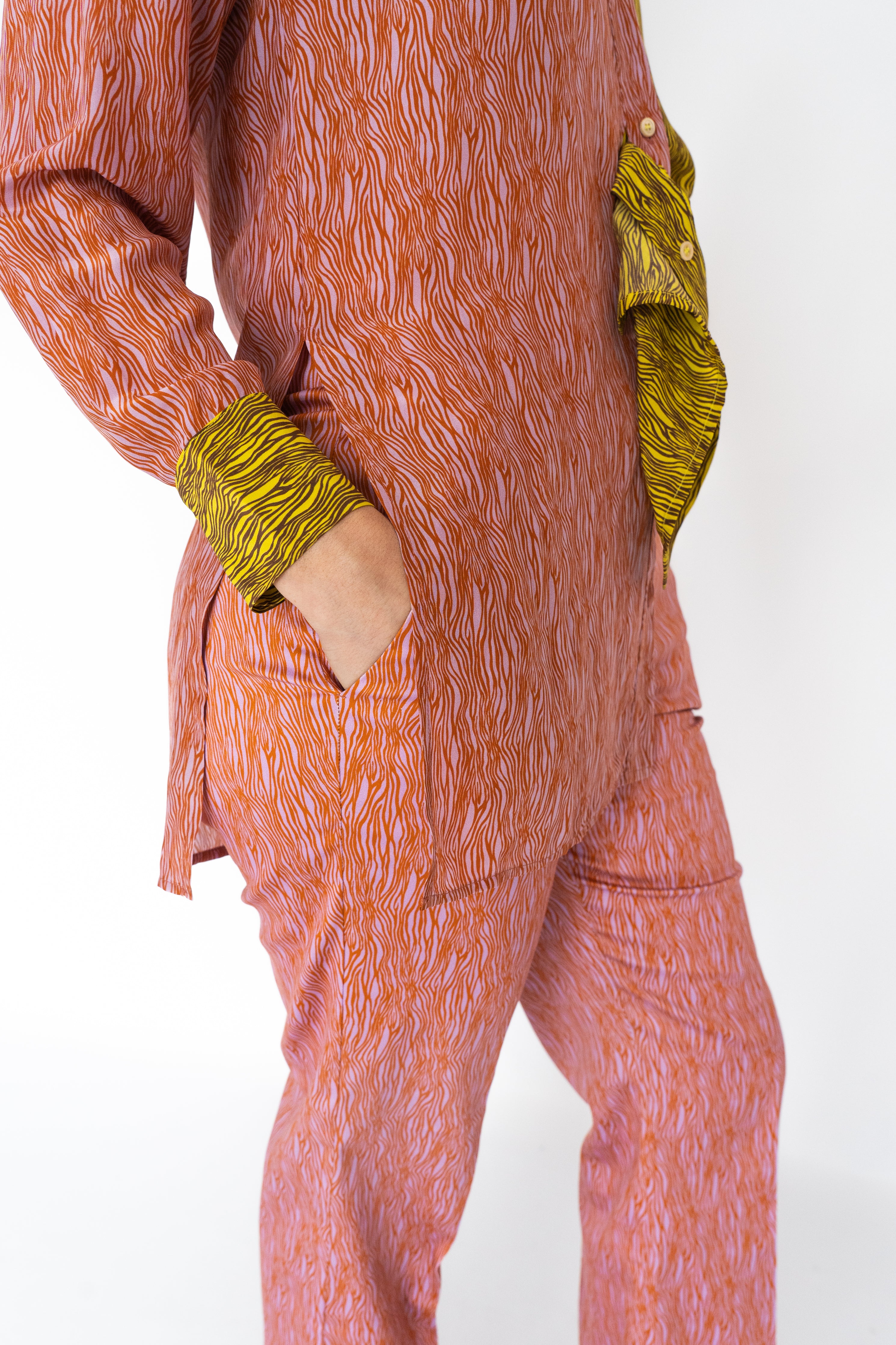 BEATRICE B PATCHWORK TROUSERS WITH SCRATCH PRINT