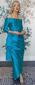 Ludmila Torquoise Silk Formal Couture Dress