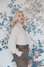 Load image into Gallery viewer, Beatrice B Stone Silk Ruched High Neck Blouse
