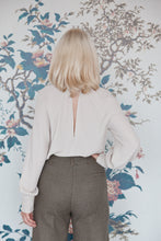 Load image into Gallery viewer, Beatrice B Stone Silk Ruched High Neck Blouse
