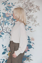 Beatrice B Stone Silk Ruched High Neck Blouse