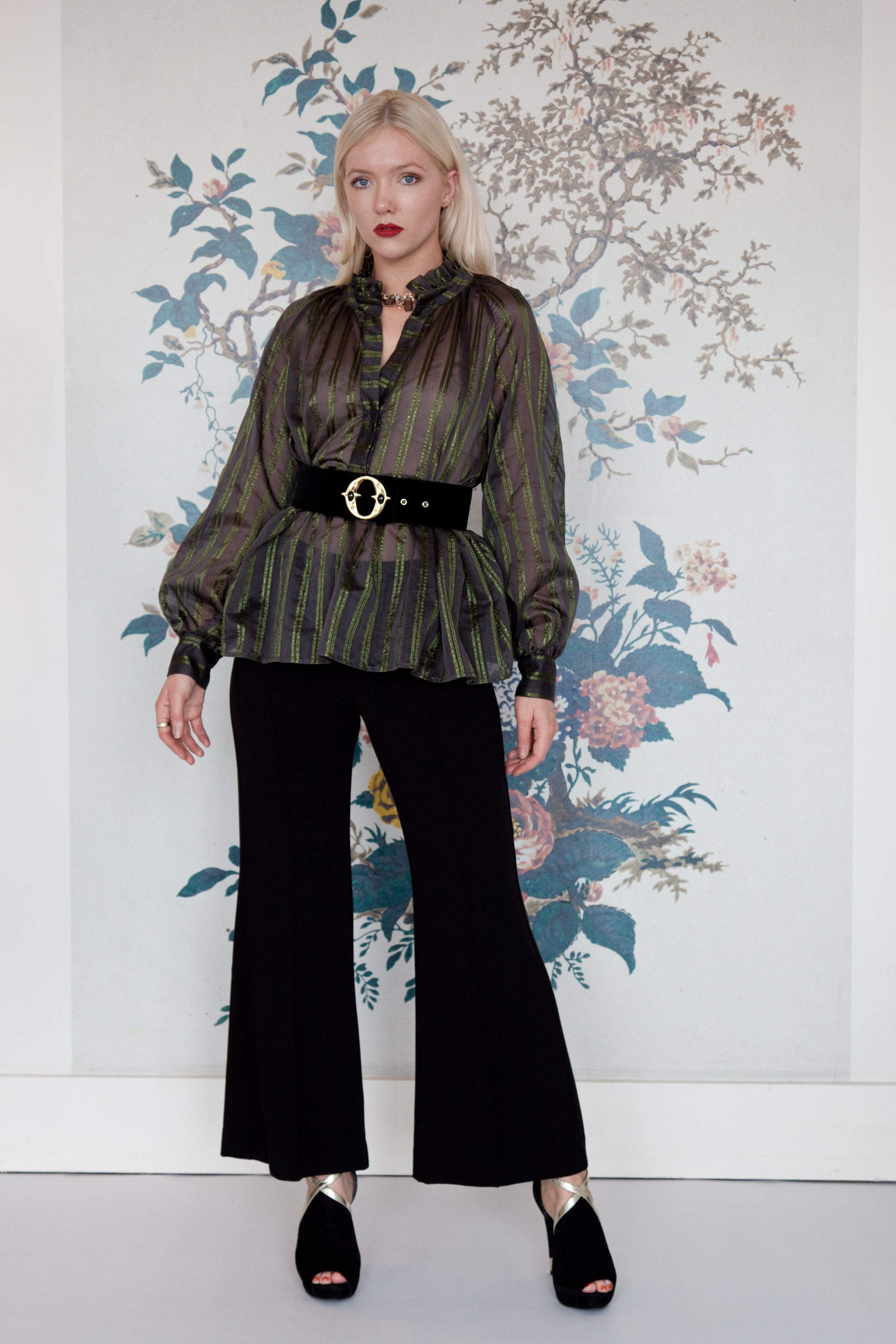 Ottodame Blouse with Ruffle and  Green Lurex