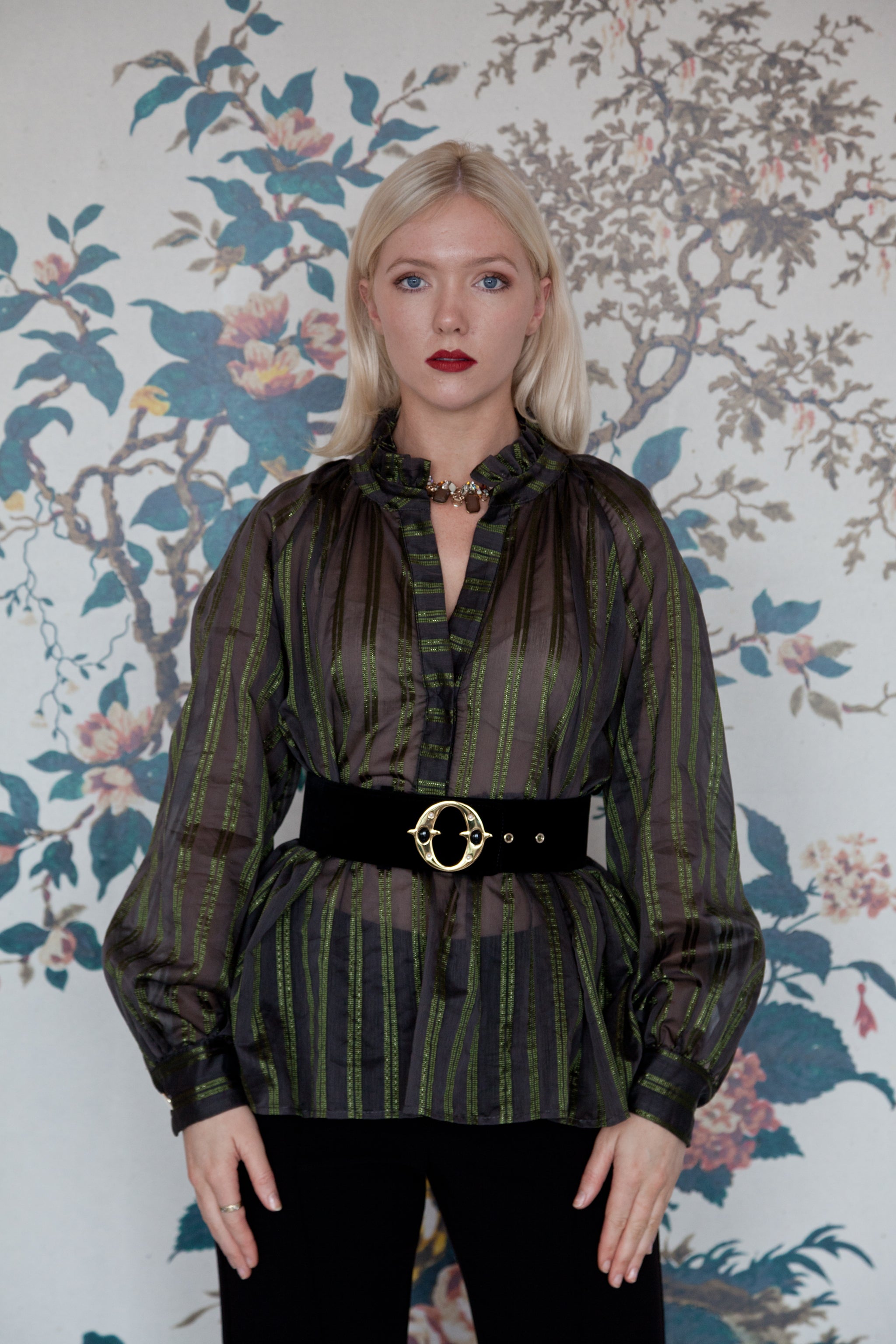 Ottodame Blouse with Ruffle and  Green Lurex