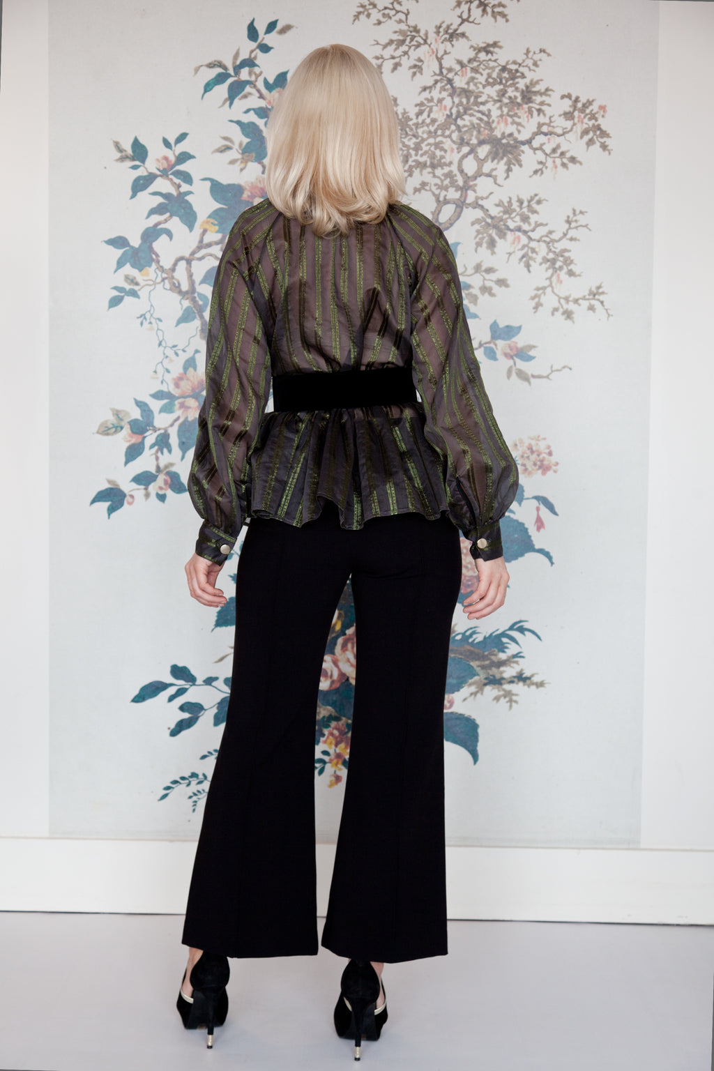 Ottodame Blouse with Ruffle and  Green Lurex