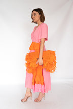 Beatrice B Orange Raffia Clutch Bag