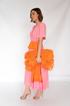 Beatrice B Orange Raffia Clutch Bag