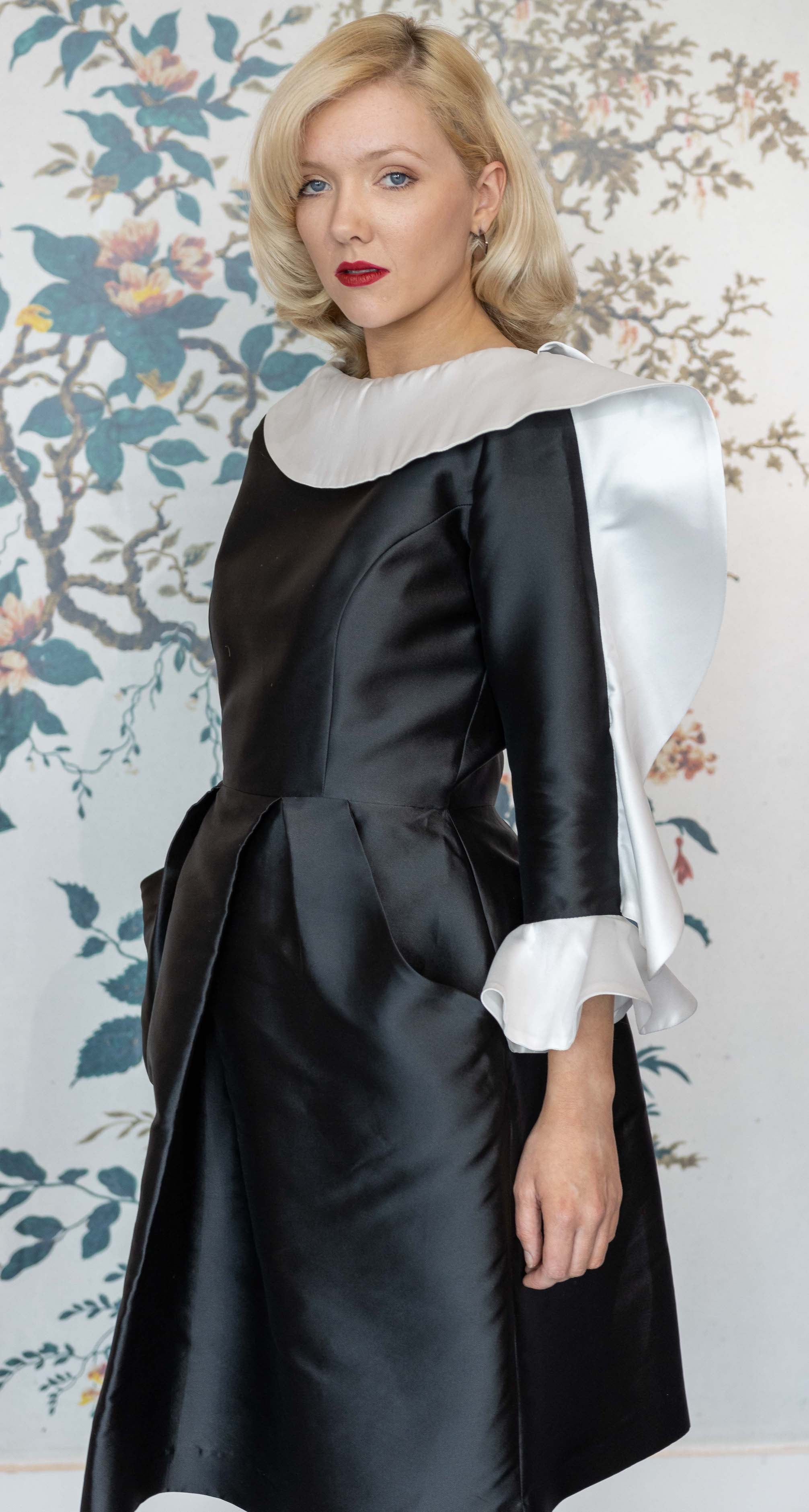 Ludmila Corlateanu Couture Raw Silk Black & White Structural Dress