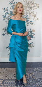 Ludmila Torquoise Silk Formal Couture Dress