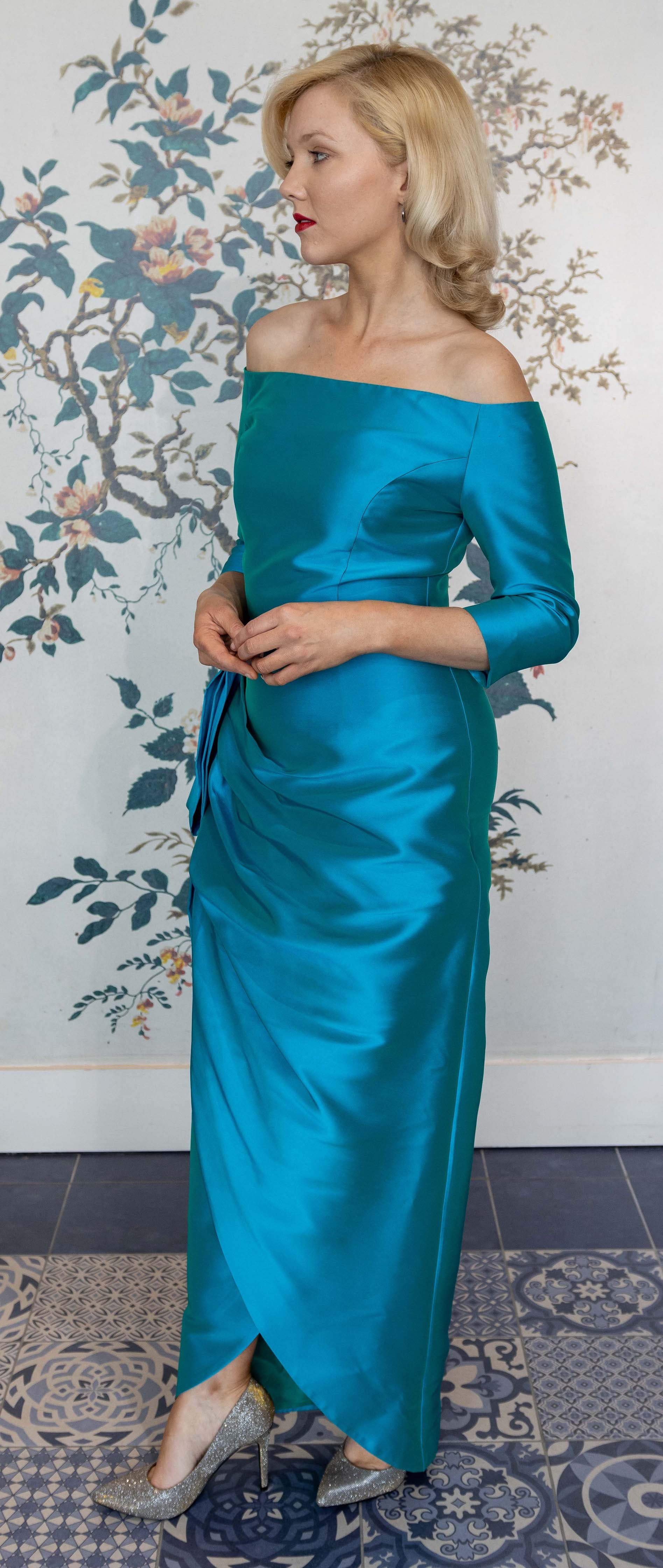 Ludmila Torquoise Silk Formal Couture Dress