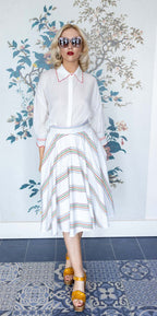 White Full Circle Skirt with MUTICOLOURED GEOMETRIC STRIPES