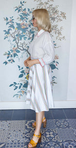 White Full Circle Skirt with MUTICOLOURED GEOMETRIC STRIPES