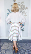 Load image into Gallery viewer, White Full Circle Skirt with MUTICOLOURED GEOMETRIC STRIPES
