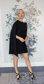 Cape Mini Dress in Black Crepe