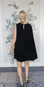Cape Mini Dress in Black Crepe