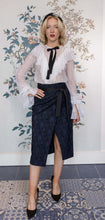 Load image into Gallery viewer, Beatrice B Navy &amp; Black Embossed Pencil Skirt
