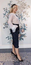 Load image into Gallery viewer, Beatrice B Navy &amp; Black Embossed Pencil Skirt
