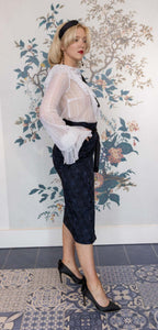 Beatrice B Navy & Black Embossed Pencil Skirt