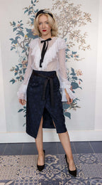 White All-Lace Long Sleeve Blouse with Frills