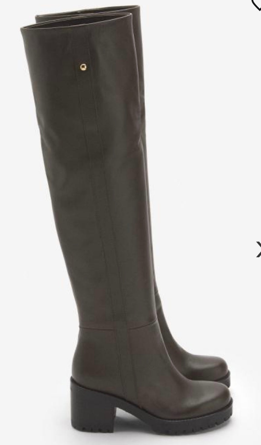 Ottodame Black Leather Over Knee Boots