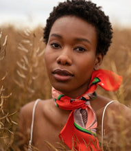 Load image into Gallery viewer, Tidings Classic Silk Scarf with &quot;Bloom with Grace&quot; in Orange
