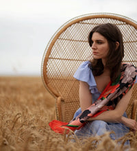 Load image into Gallery viewer, Tidings Classic Silk Scarf with &quot;Bloom with Grace&quot; in Orange
