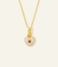 Load image into Gallery viewer, Ottoman Hands Mother Of Pearl with  Ruby Crystal Heart Pendant Necklace
