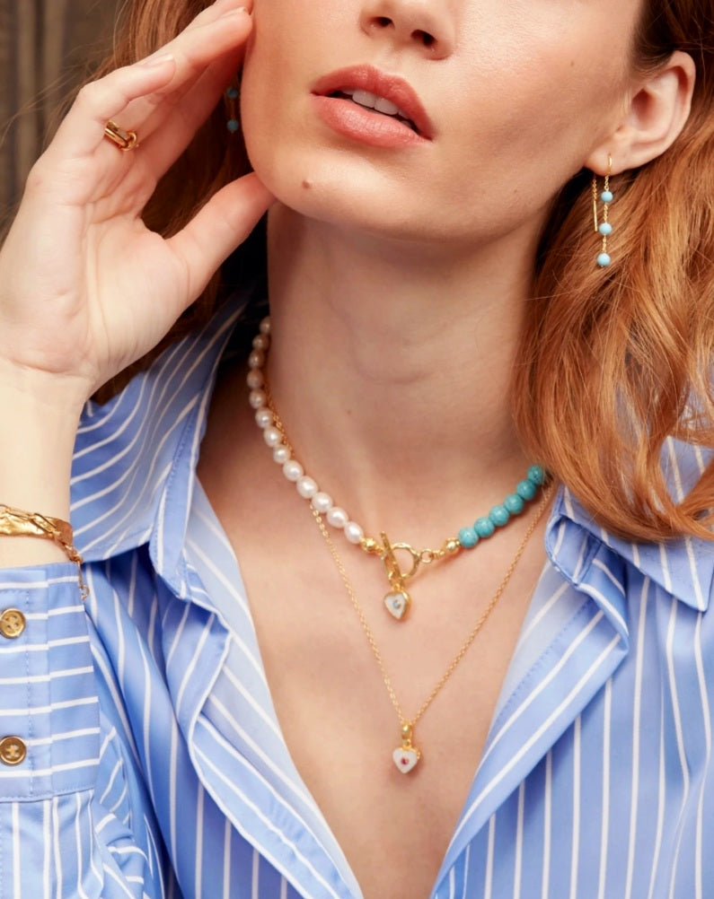 Ottoman Hands Mother Of Pearl with  Ruby Crystal Heart Pendant Necklace