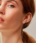 Ottoman Hands Mother of Pearl Heart Stud Earrings with Ruby Crystal