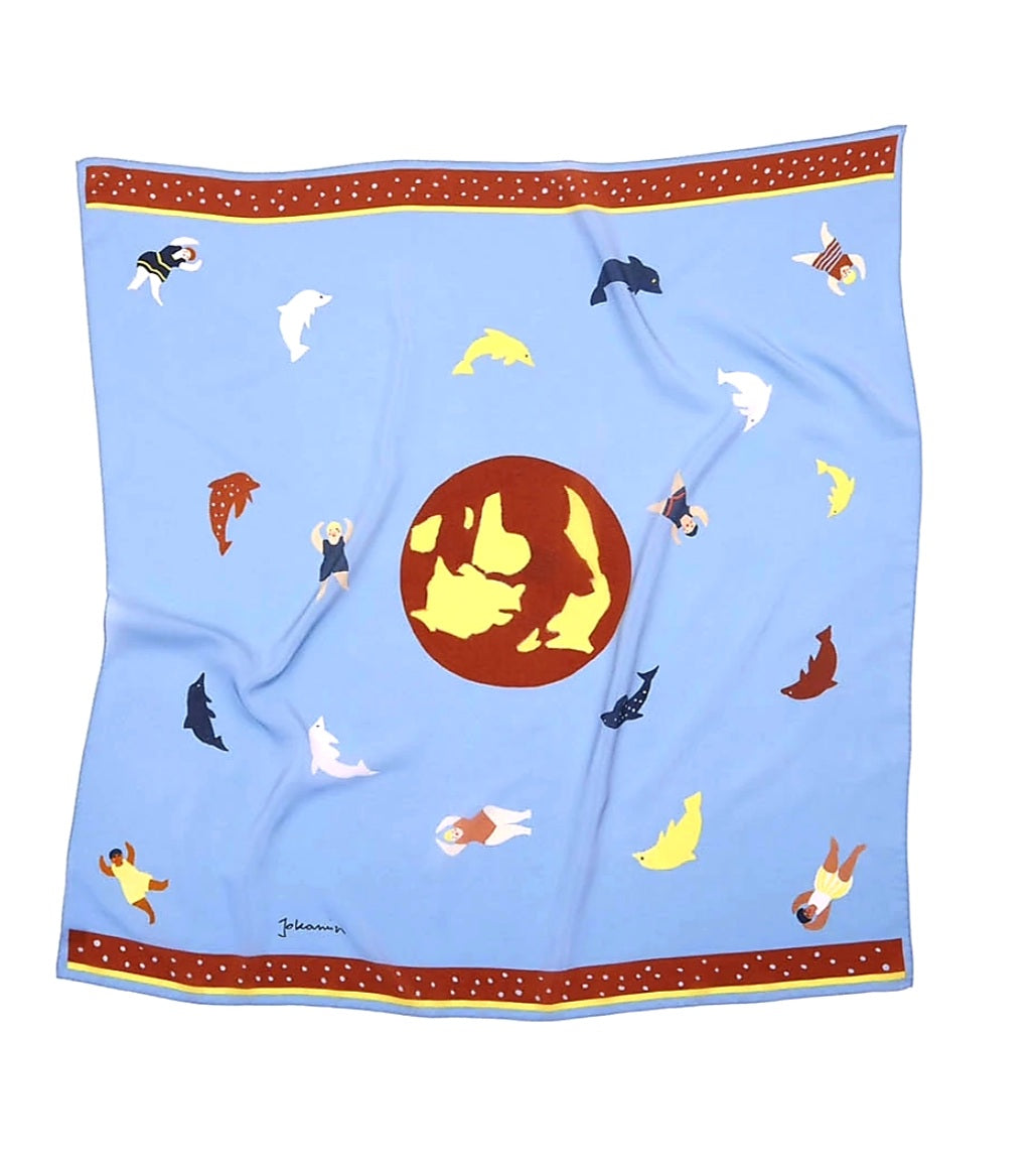 Johamin Large Blue and Chocolate Brown Silk Scarf