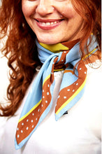 Load image into Gallery viewer, Johamin Large Blue and Chocolate Brown Silk Scarf
