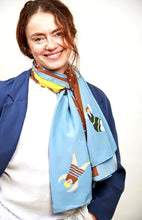 Load image into Gallery viewer, Johamin Large Blue and Chocolate Brown Silk Scarf
