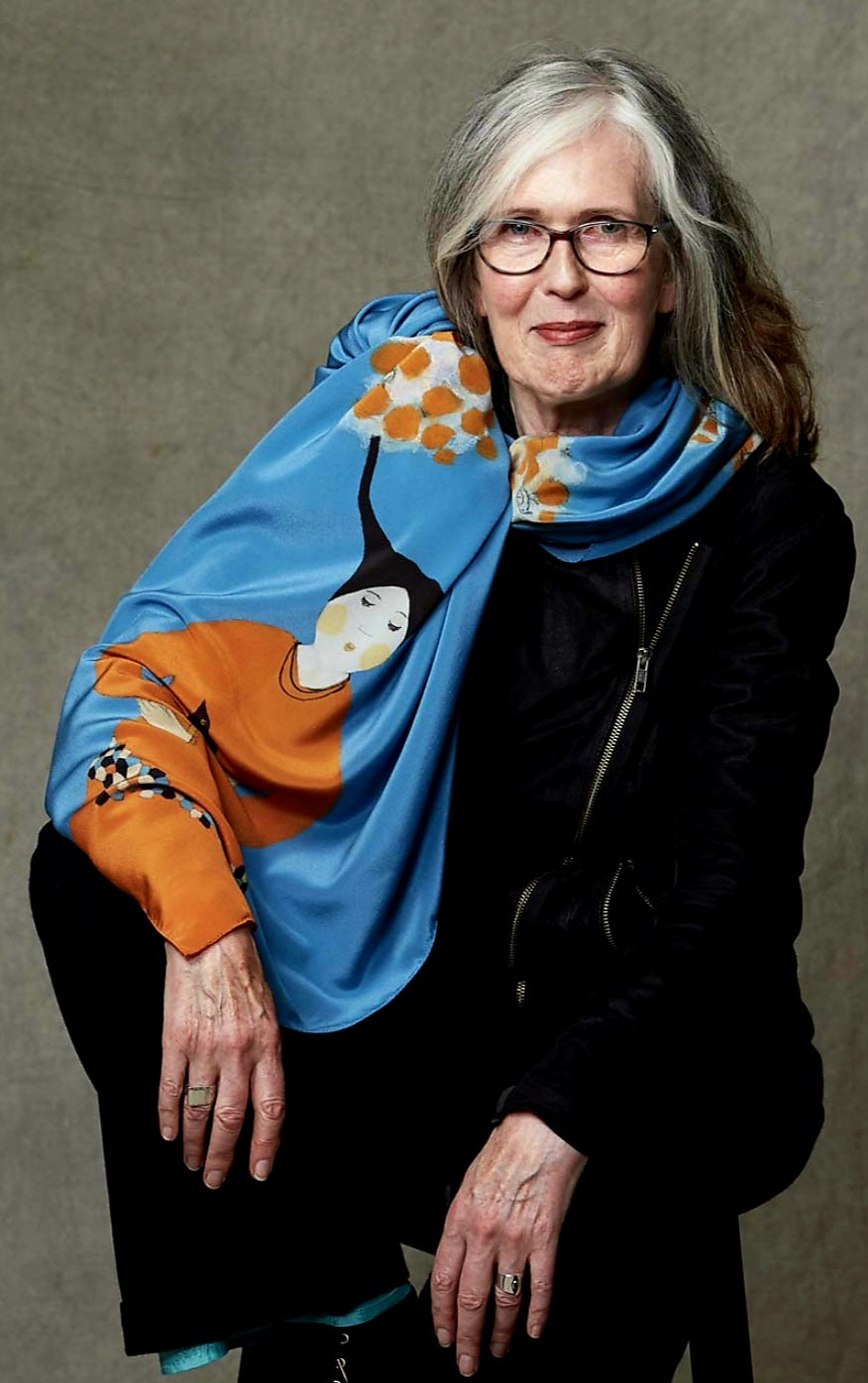 Jokamin Sky Blue and Orange Silk Scarf