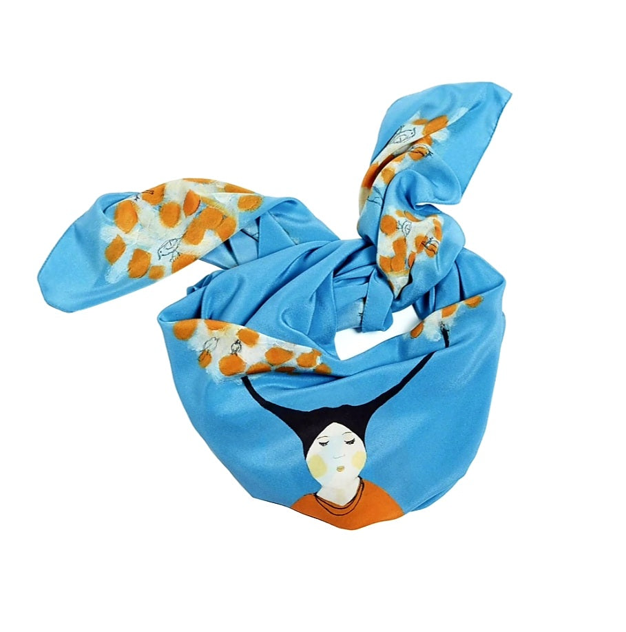 Jokamin Sky Blue and Orange Silk Scarf
