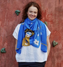 Load image into Gallery viewer, Jokamin Large Rich Blue Silk Scarf
