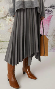 Beatrice B Grey Pleated Asymmetric Skirt