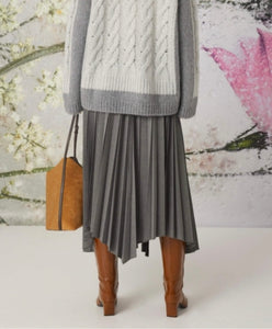 Beatrice B Grey Pleated Asymmetric Skirt