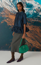 Beatrice B Petrol Blue Taffeta Blouse