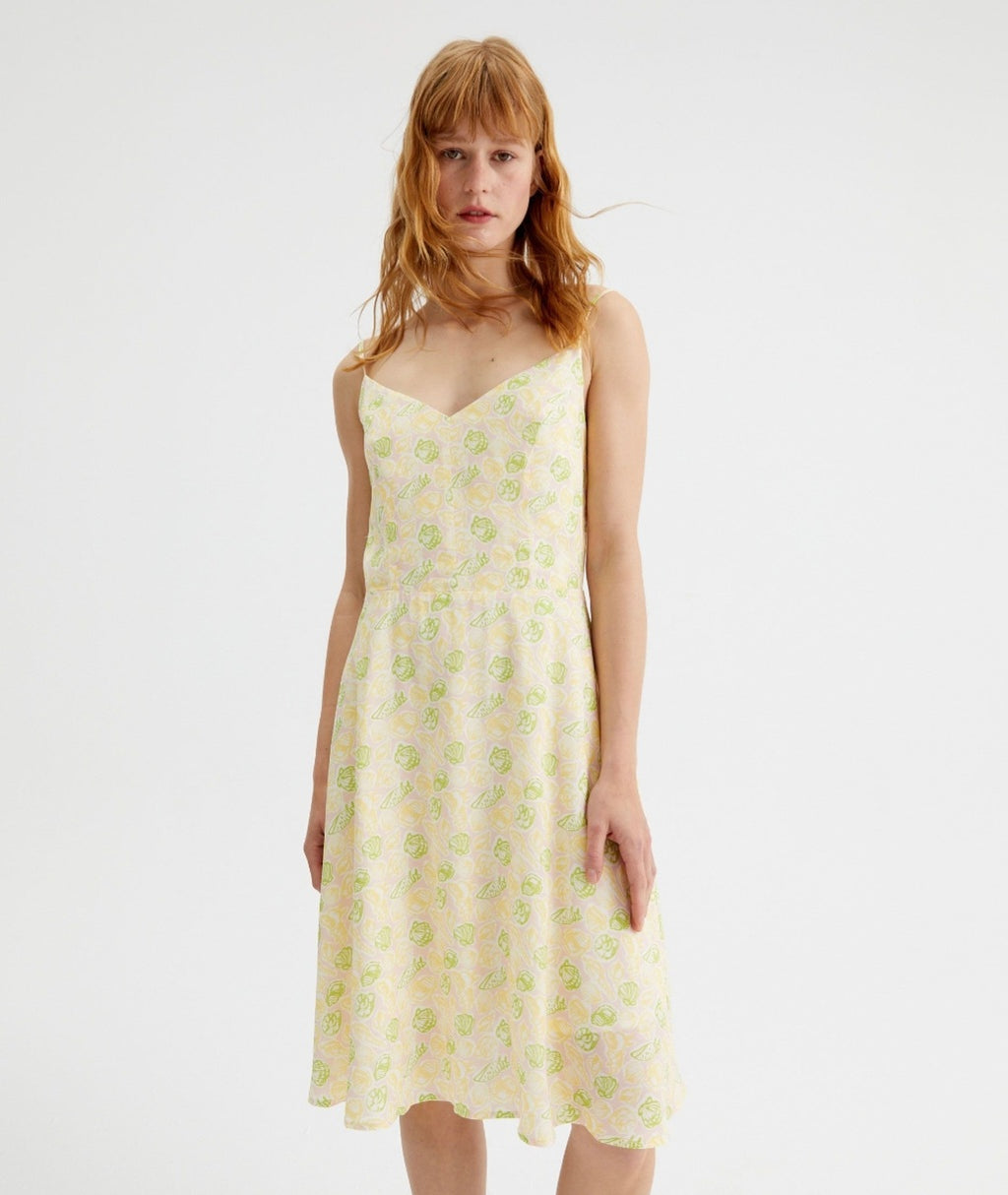 Compania Fantastica Lemon & Green  Spaghetti Strap Sun Dress