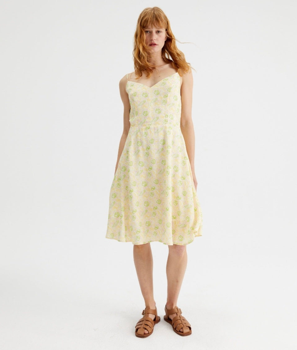 Compania Fantastica Lemon & Green  Spaghetti Strap Sun Dress