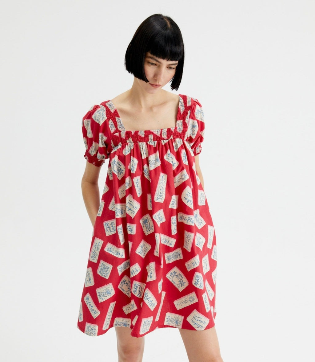 Compania Fantastica Red Luggage Tag Print Shift Dress
