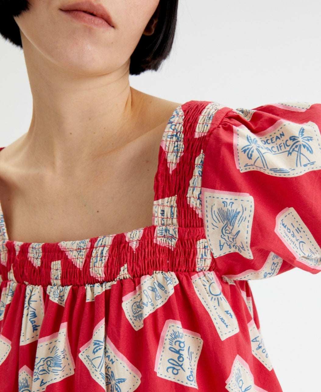 Compania Fantastica Red Luggage Tag Print Shift Dress