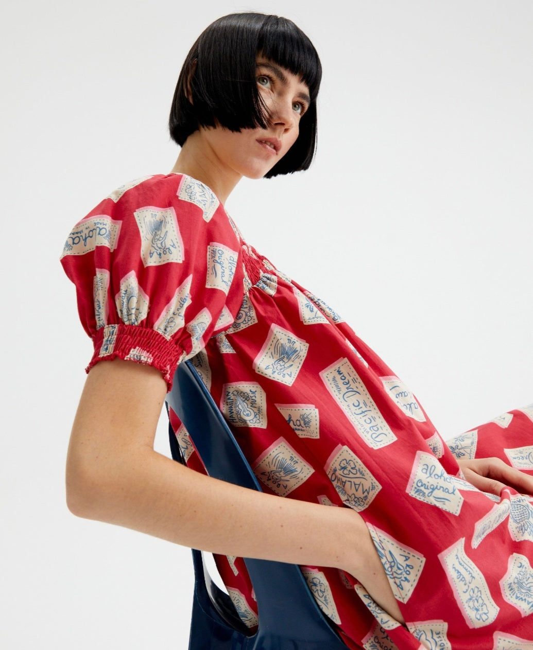 Compania Fantastica Red Luggage Tag Print Shift Dress