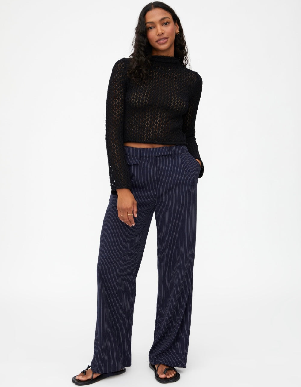 Wild Pony Navy Pinstripe Wide Leg Trousers