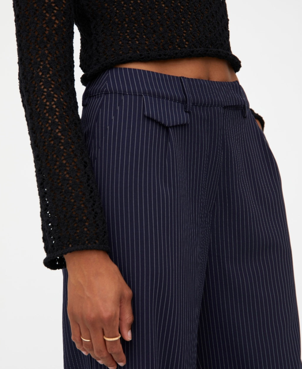Wild Pony Navy Pinstripe Wide Leg Trousers