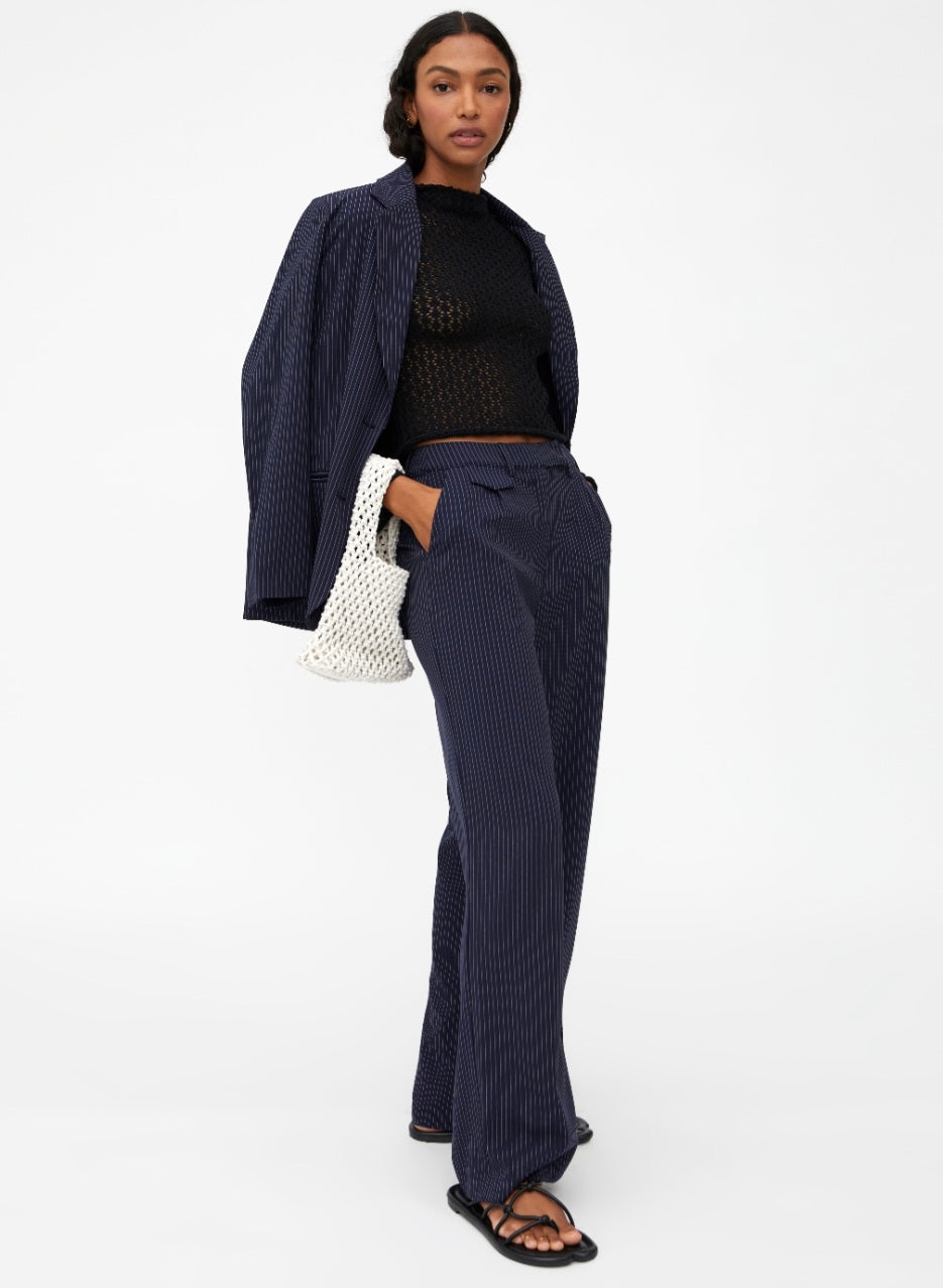 Wild Pony Navy Pinstripe Wide Leg Trousers