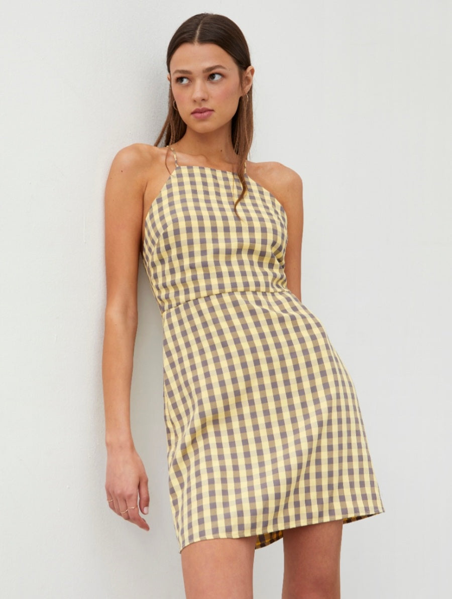 WILD PONY Yellow Gingham Mini Dress